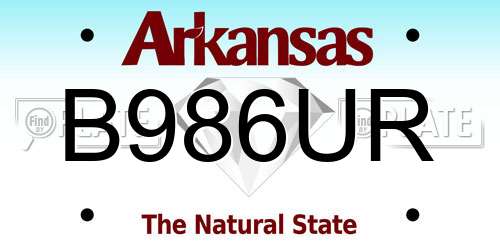 B986UR Arkansas License Plate