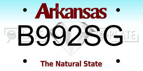 B992SG Arkansas License Plate