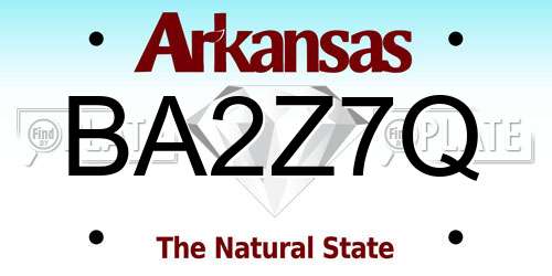 BA2Z7Q Arkansas License Plate