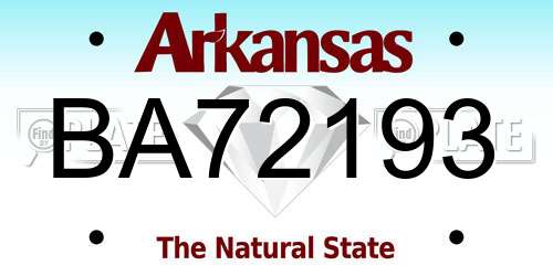BA72193 Arkansas License Plate