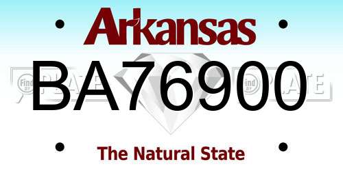 BA76900 Arkansas License Plate