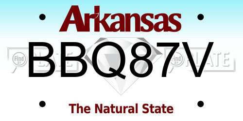BBQ87V Arkansas License Plate