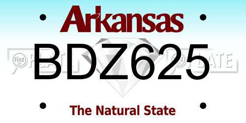 BDZ625 Arkansas License Plate
