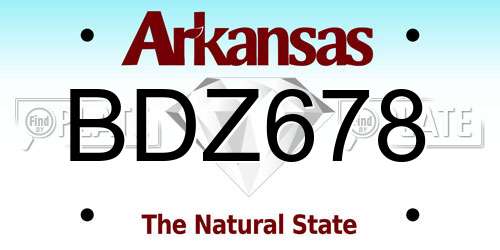 BDZ678 Arkansas License Plate
