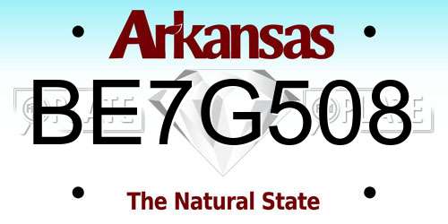 BE7G508 Arkansas License Plate