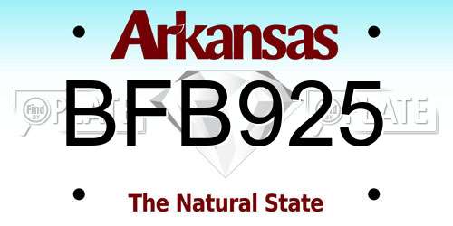 BFB925 Arkansas License Plate