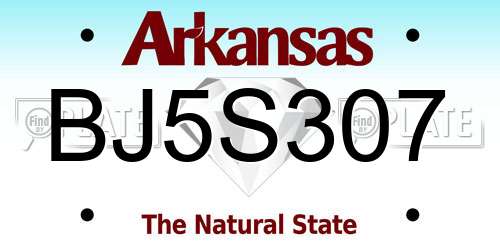 BJ5S307 Arkansas License Plate