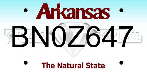 BN0Z647 Arkansas License Plate