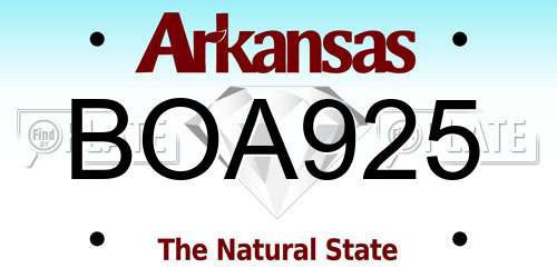 BOA925 Arkansas License Plate