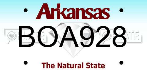 BOA928 Arkansas License Plate