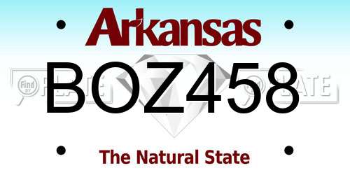 BOZ458 Arkansas License Plate