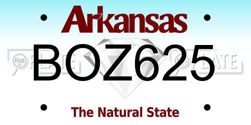 BOZ625 Arkansas License Plate