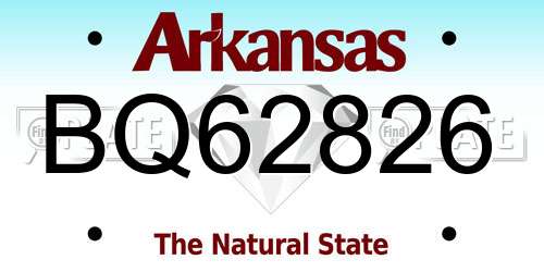BQ62826 Arkansas License Plate