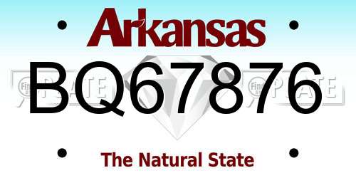 BQ67876 Arkansas License Plate