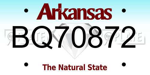 BQ70872 Arkansas License Plate