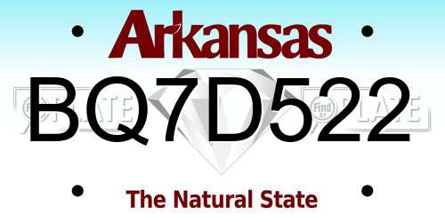 BQ7D522 Arkansas License Plate