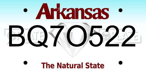 BQ7O522 Arkansas License Plate