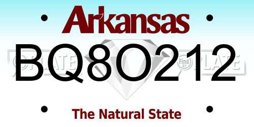 BQ8O212 Arkansas License Plate