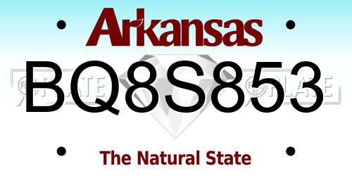 BQ8S853 Arkansas License Plate