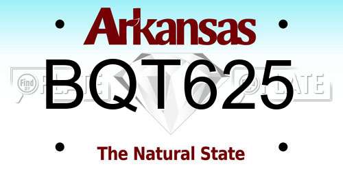 BQT625 Arkansas License Plate