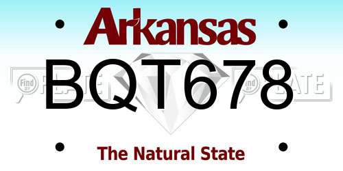 BQT678 Arkansas License Plate
