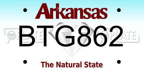 BTG862 Arkansas License Plate