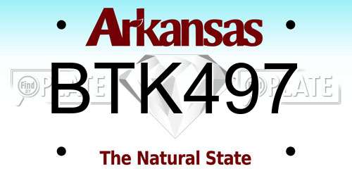 BTK497 Arkansas License Plate