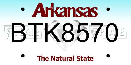BTK8570 Arkansas License Plate