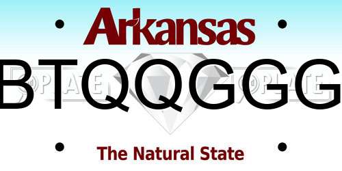 BTQQGGG Arkansas License Plate