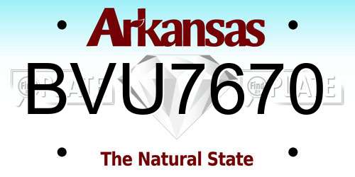 BVU7670 Arkansas License Plate
