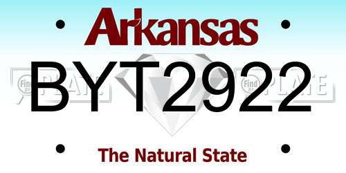 BYT2922 Arkansas License Plate