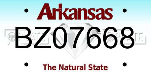 BZ07668 Arkansas License Plate