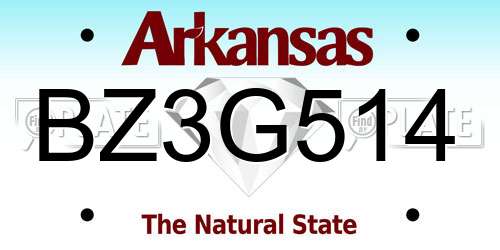 BZ3G514 Arkansas License Plate