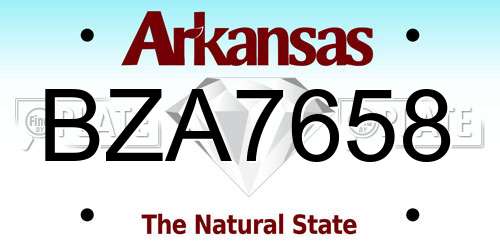 BZA7658 Arkansas License Plate