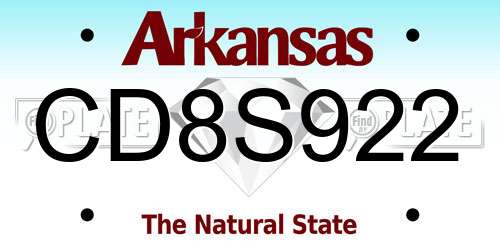CD8S922 Arkansas License Plate