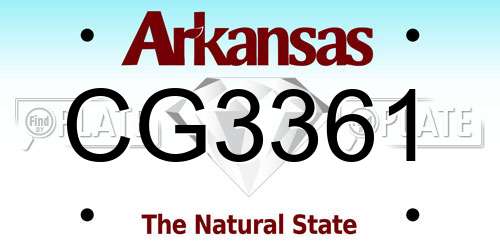 CG3361 Arkansas License Plate