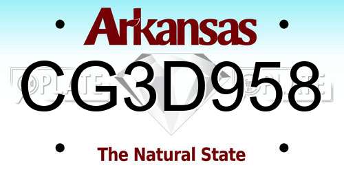 CG3D958 Arkansas License Plate