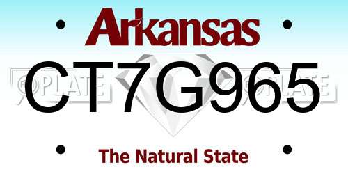CT7G965 Arkansas License Plate
