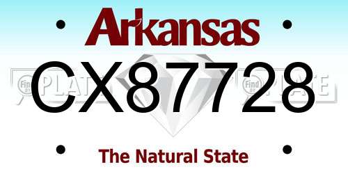 CX87728 Arkansas License Plate
