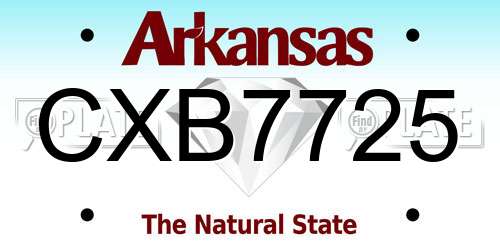 CXB7725 Arkansas License Plate