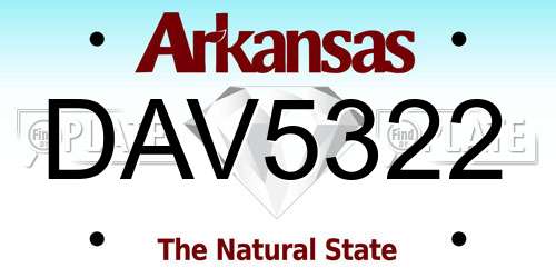 DAV5322 Arkansas License Plate