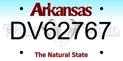 DV62767 Arkansas License Plate