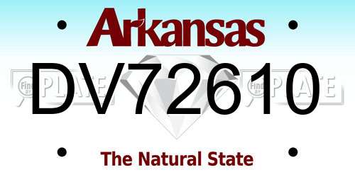 DV72610 Arkansas License Plate