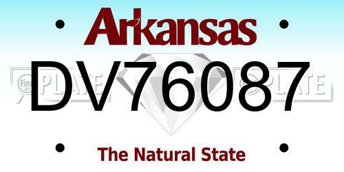 DV76087 Arkansas License Plate