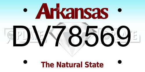 DV78569 Arkansas License Plate