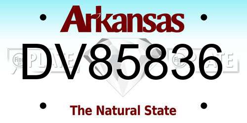 DV85836 Arkansas License Plate