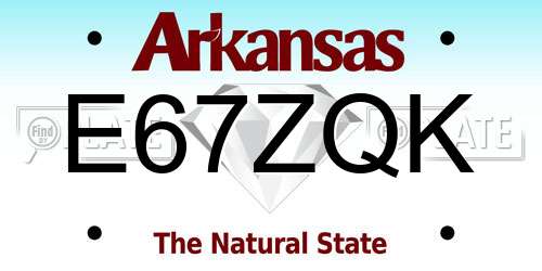 E67ZQK Arkansas License Plate