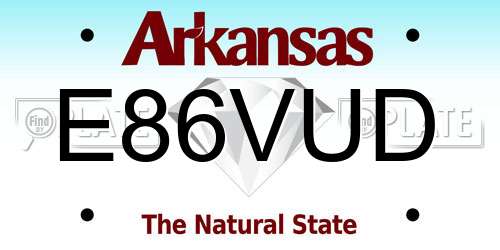 E86VUD Arkansas License Plate