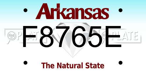 F8765E Arkansas License Plate
