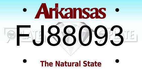 FJ88093 Arkansas License Plate